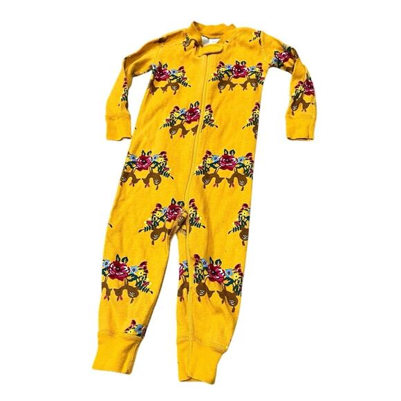 Hanna andersson Other - Hanna Andersson Deer Floral Girls Pajamas, One Piece Full Zip Gold Yellow/Flower